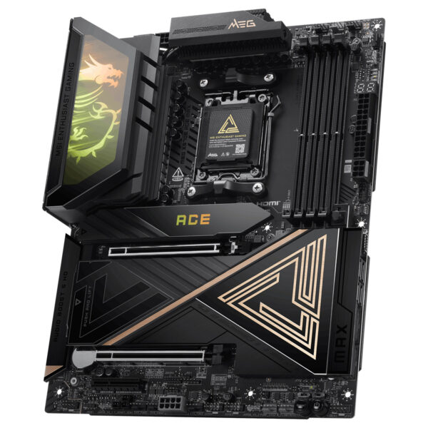 MSI MEG X870E ACE MAX 9000MHz DDR5 Anakart, AM5 soketli, M.2 ve HDMI çıkışlı, ATX form faktörlü yüksek performanslı anakart.