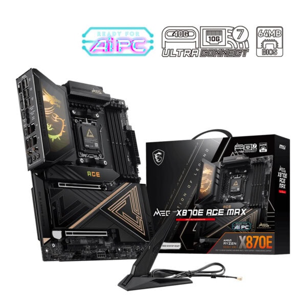 MSI MEG X870E ACE MAX anakart, DDR5 RAM, AM5 soket, M.2, HDMI, DP, ATX, yüksek performanslı anakart.