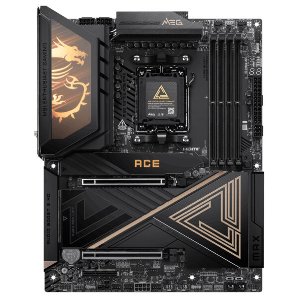 MSI MEG X870E ACE MAX 9000MHz DDR5 Anakart, AM5 soketli, M.2 ve HDMI çıkışlı, ATX form faktörlü yüksek performans anakart.