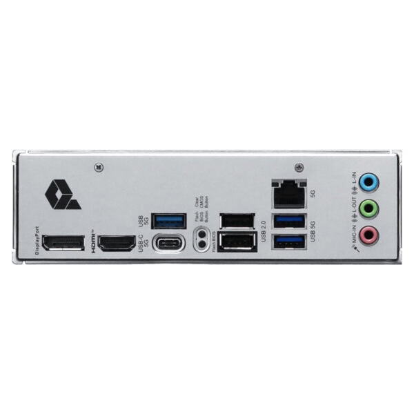 Yüksek kaliteli anakart arka paneli, HDMI, DisplayPort, USB 3.0, USB-C, Ethernet, ses giriş çıkışları ve 5G destekli, güçlü bağlantı seçenekleri ile oyun ve tasarım ihtiyaçlarına uygun.