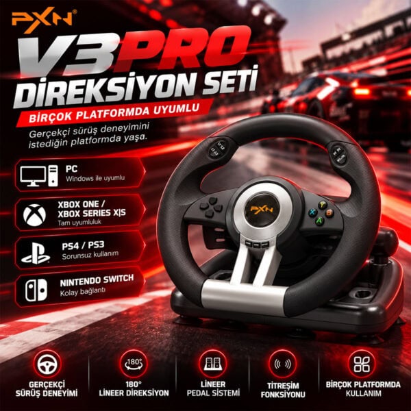 Pxn V3 Pro Siyah Pc Xbox Oneseries Ps4 Uyumlu Direksiyon Seti 2