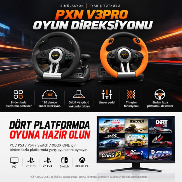 Pxn V3 Pro Siyah Pc Xbox Oneseries Ps4 Uyumlu Direksiyon Seti 7