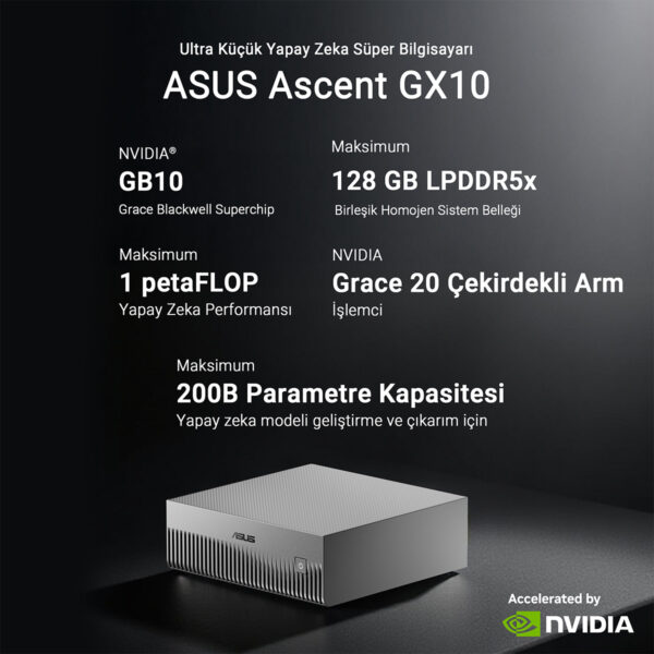 Asus Ascent Gx10 Gg0027bn Nvidia Gb10 Cpu Blackwell Gpu 128gb Lpddr5x 4tb Ssd Yapay Zeka Super Bilgisayar Y14