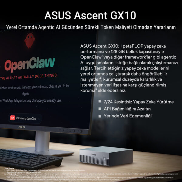 Asus Ascent Gx10 Gg0027bn Nvidia Gb10 Cpu Blackwell Gpu 128gb Lpddr5x 4tb Ssd Yapay Zeka Super Bilgisayar Y16