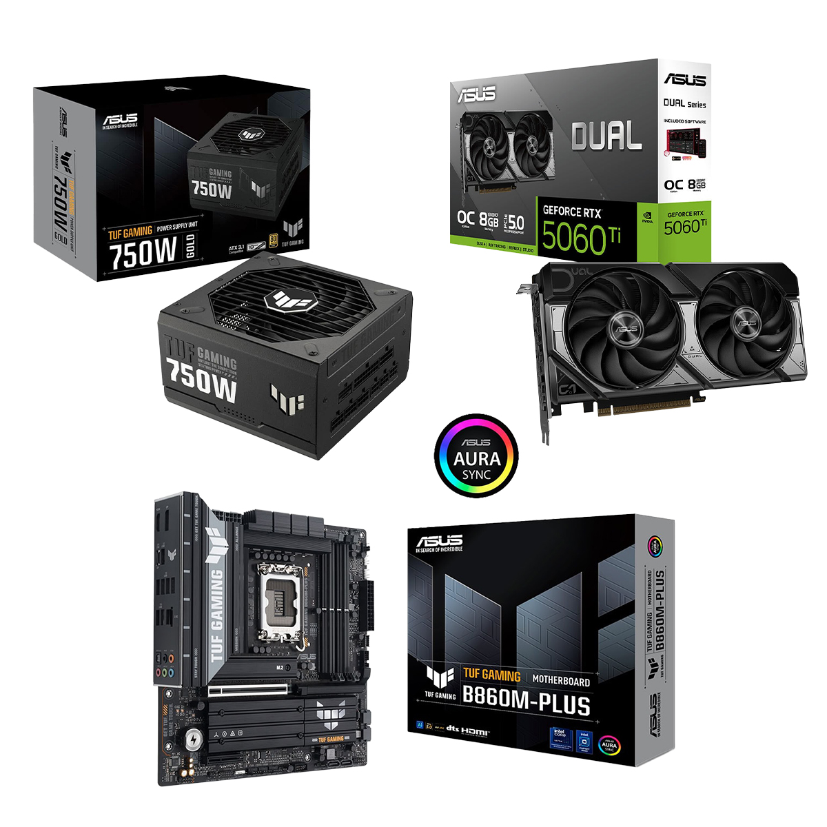 Asus Dual Geforce Rtx 5060 Ti Oc 8gb Ekran Karti Asus Tuf Gaming B860m Plus Anakart Asus Tuf Gaming 750g 750w Guc Kaynagi Y1