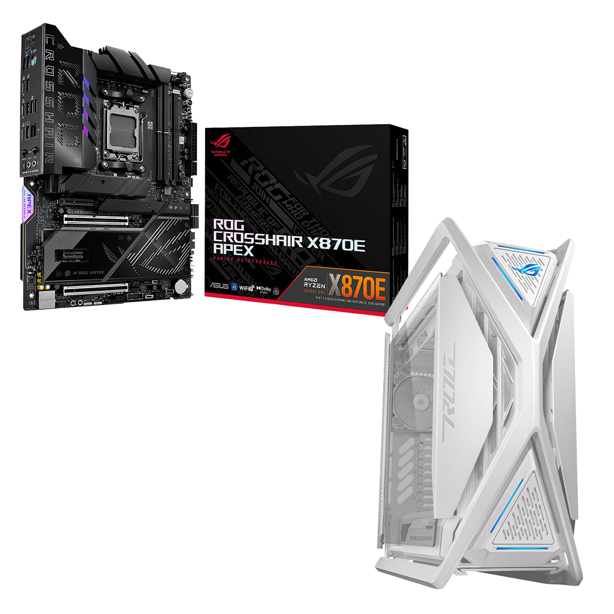 Asus Rog Crosshair X870e Apex Anakart Asus Rog Strix Hyperion Gr701 Beyaz Gaming Kasa Y1