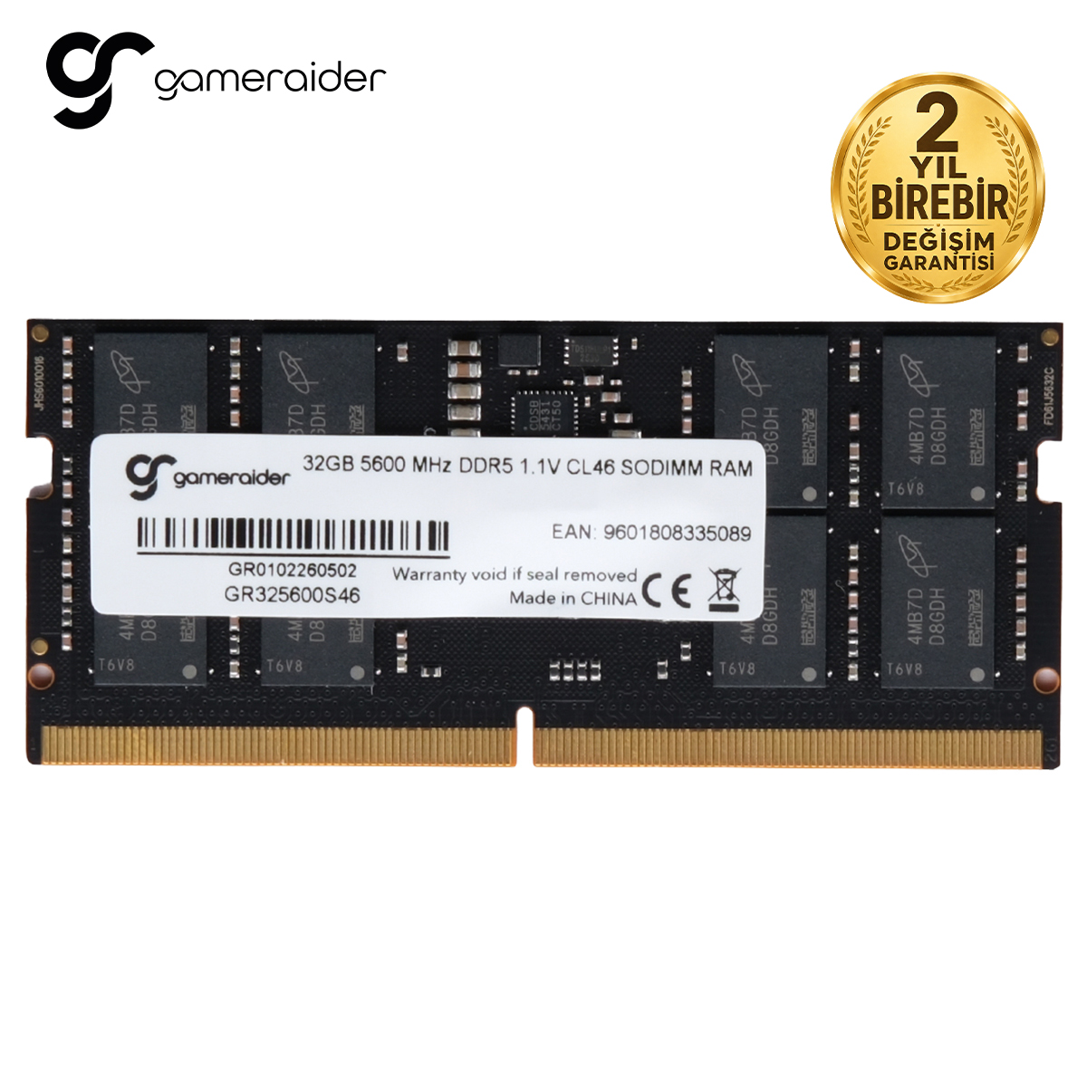 Gameraider 32gb1x32gb 5600mhz Cl46 Ddr5 Bulk Notebook Ram Gr325600s46 2 Yil Birebir Degisim Garantili Y1