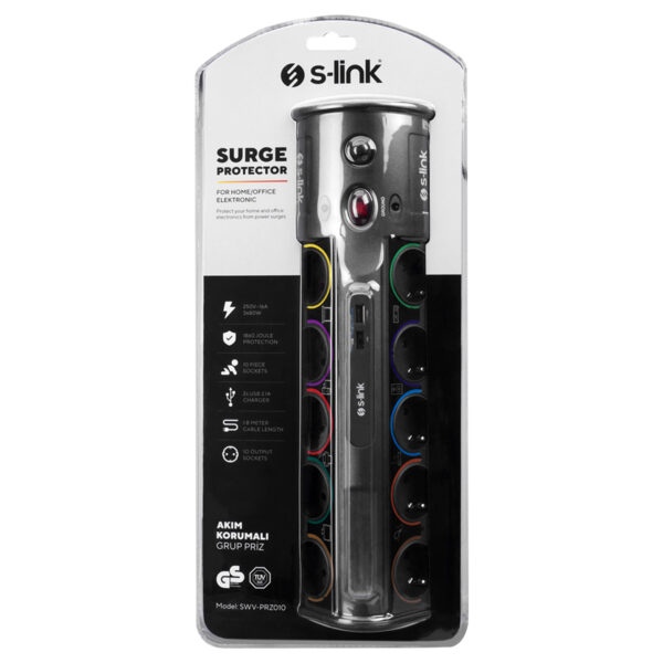 S-link PRZ010 1.8M 1860 Joule Güçlü Priz ve Koruma Ünitesi.