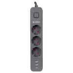 S-link SPG03U 3'lü priz ve USB şarj cihazı, 1.5m kablo, 3x1.00mm bakır iletken, 750 Joule koruma, akım korumalı, Type C ve USB portlarıyla pratik kullanım sağlar.