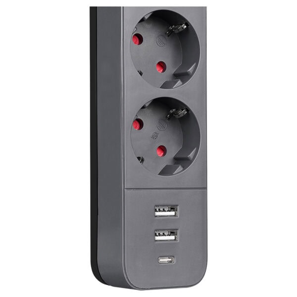 Çoklu priz ve USB şarj portu ile kullanışlı güç dağıtıcı, 3 priz ve 2 USB portu, 1.5m kablo, 100% bakır ile yüksek performans sağlar, akım korumalı ve güvenli kullanım imkanı sunar.