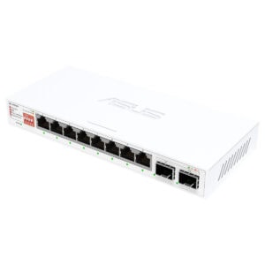 ASUS QG-U1080 8 RJ45 portu, 2.5 Gigabit ve 2 SFP+ portu ile yönetilemeyen yüksek performanslı ağ anahtarı.