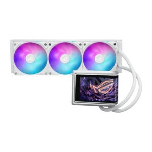 ASUS ROG Ryuo IV 360 ARGB Beyaz Edition, 360mm sıvı soğutucu, Intel ve AMD uyumlu, RGB aydınlatmalı, yüksek performanslı işlemci soğutma çözümü.