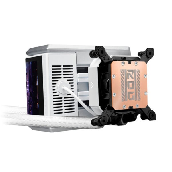 ASUS ROG Ryuo IV 360 ARGB Beyaz Edition, 360mm sıvı soğutucu, Intel ve AMD uyumlu, yüksek performanslı işlemci soğutma çözümü, beyaz tasarım ve ARGB aydınlatma ile şık görünüm sağlar.
