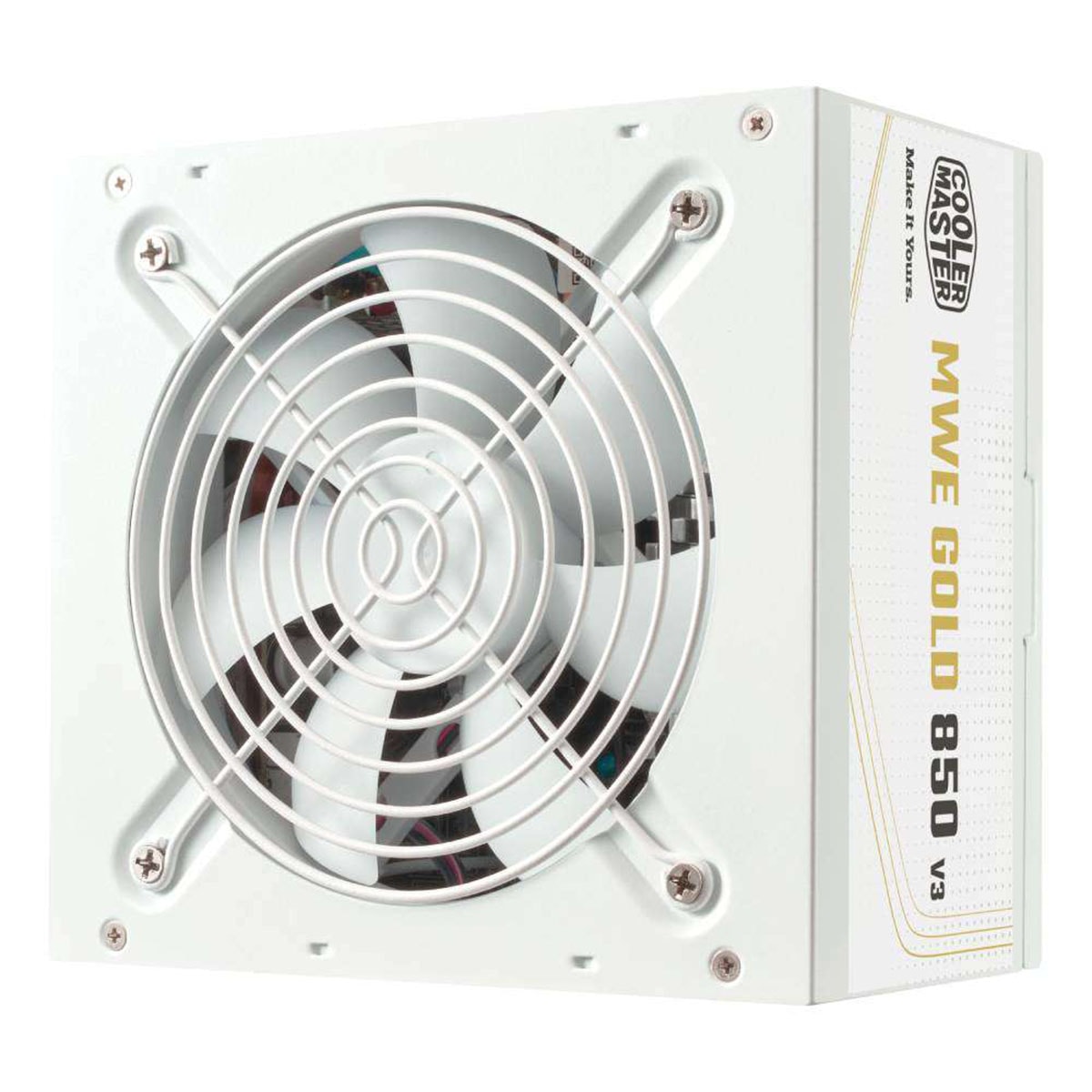Cooler Master MWE Gold V3 850W güç kaynağı, 80+ Gold verimlilik, PCIe 5.0 ve ATX 3.1 uyumlu, beyaz renkli yüksek performanslı güç kaynağı.