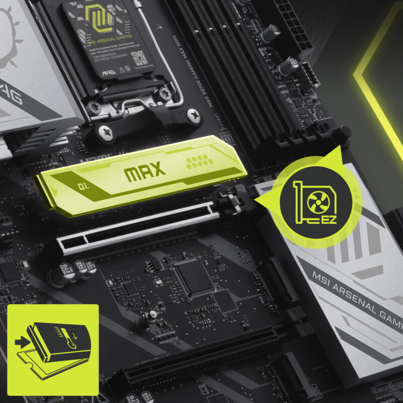 MSI MAG X870E GAMING MAX WIFI anakart, yüksek performanslı DDR5 ve AM5 soketli anakart, 8200 MHz OverClocking hızında RAM desteği, M.2 ve HDMI çıkışlarıyla oyun ve profesyonel kullanım için ideal.