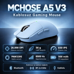 Mchose A5 V3 Blue 8k Hz Kablosuz Gaming Mouse (hw A5v3 3) 2
