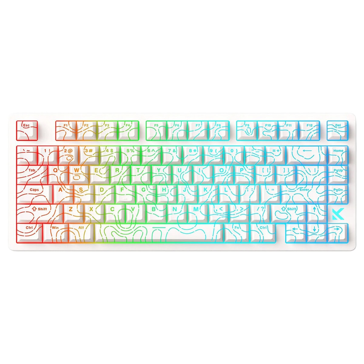 MCHOSE Jet 75 Beyaz Topografik RGB Oyun Klavyesi, Kailh Manyetik Switch ve Hall Effect teknolojisi ile 8K Hz hıza sahip, Hotswap ve RGB aydınlatma özellikleriyle öne çıkar.