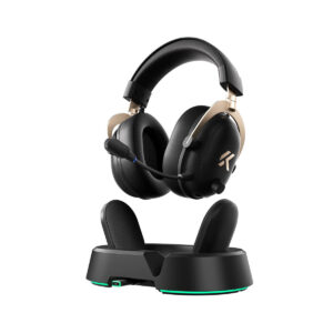 MCHOSE V9 Turbo Siyah Altın Kablosuz Oyun Kulaklığı, 7.1 Surround Ses ve Konforlu Tasarım.