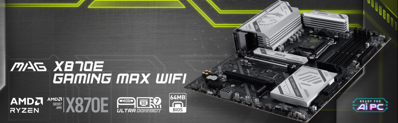 MSI MAG X870E GAMING MAX WIFI anakart, DDR5, AM5 soket, M.2, HDMI, USB4, ATX, yüksek performanslı anakart.