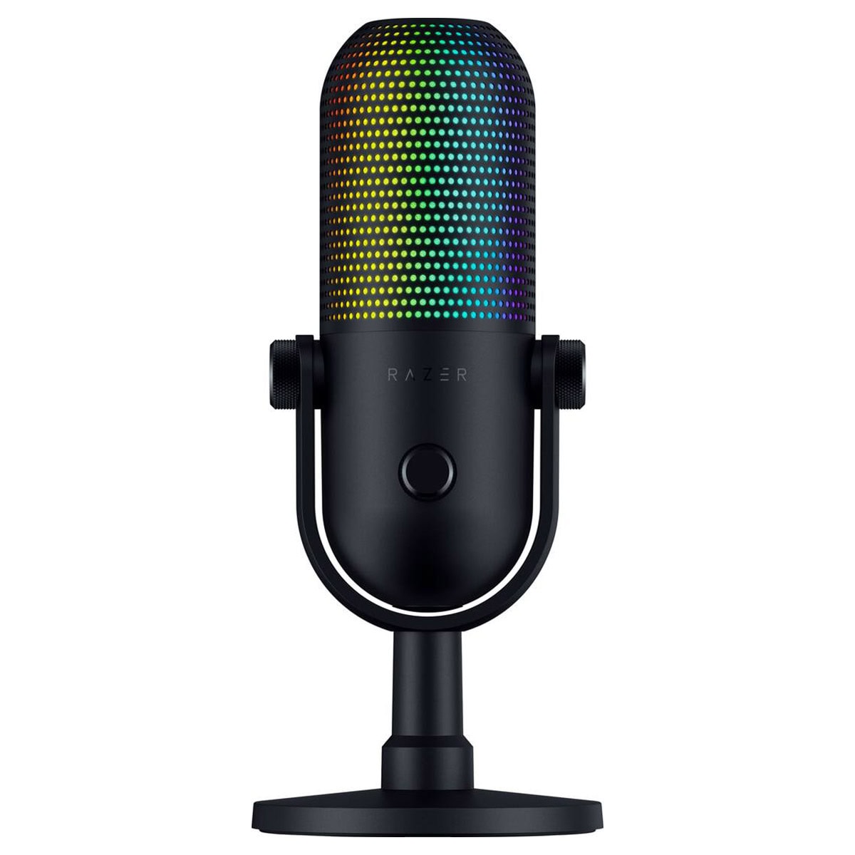 Razer Seiren V3 Chroma RGB Supercardioid Kondansatör Yayıncı Mikrofoni, RGB aydınlatmalı, yüksek kaliteli ses kaydı ve profesyonel yayınlar için ideal.