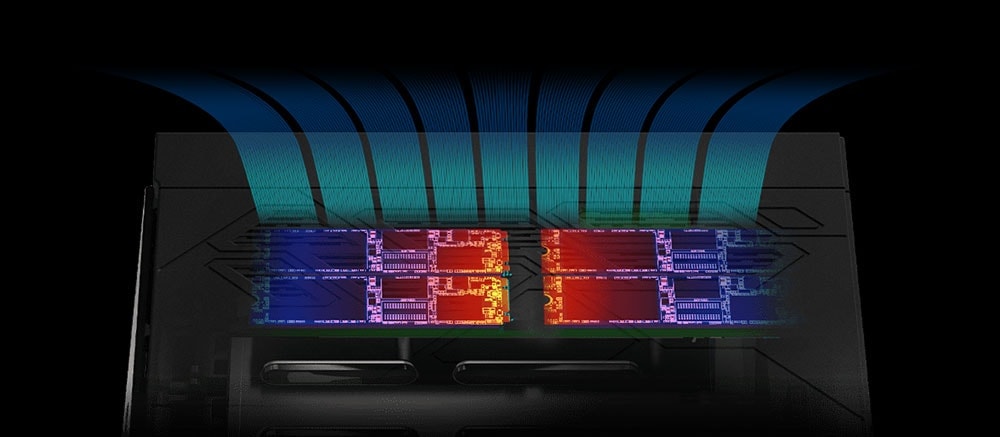 Yüksek performanslı dizüstü oyun bilgisayarı iç donanım detaylarını gösteren yakın çekim, RGB aydınlatmalı genç ve modern teknoloji cihazı.