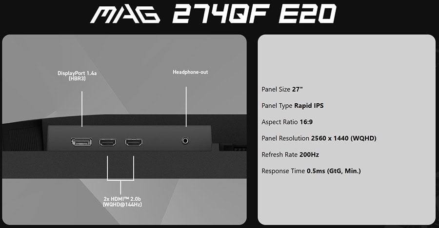 MSI MAG 274QF E20 Gaming Monitör H12