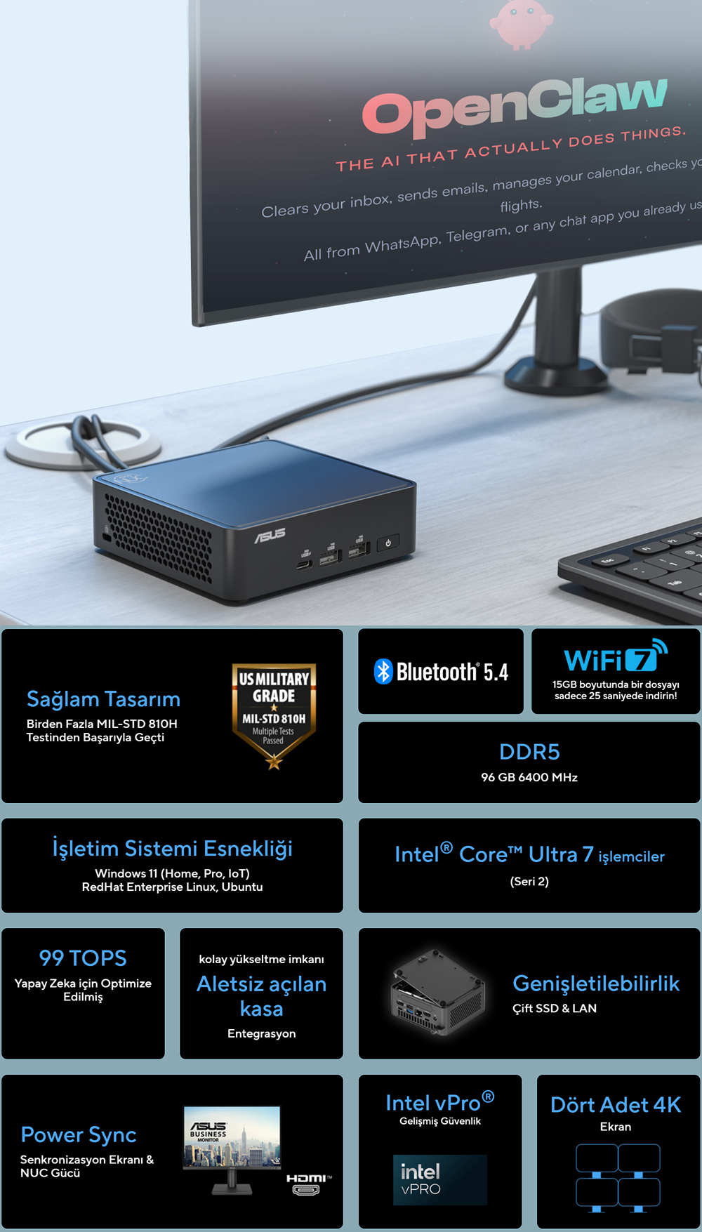 ASUS NUC 15 Pro Slim Kit RNUC15CRKC500002 Intel Core 5-210H Barebone FreeDos Mini Bilgisayar h2