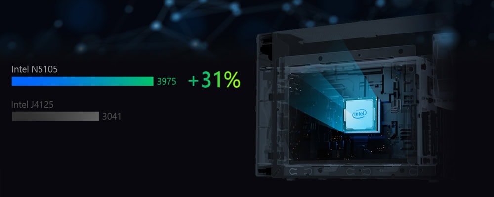 LOCKERSTOR 6 Gen2 (AS6706T) Yüksek performanslı Intel N5105 işlemci ve gelişmiş bilgisayar teknolojisi içeren anakart görseli.