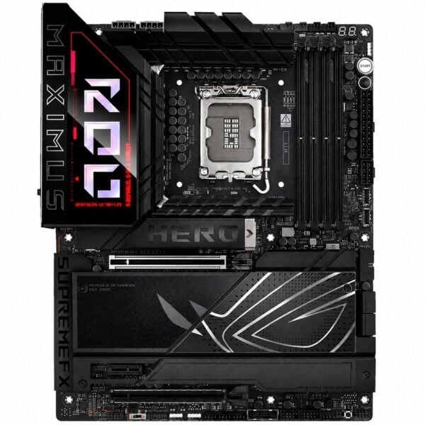ASUS ROG Maximus Z890 Hero anakart ve ASUS ROG Ryuo IV SLC 360 ARGB sıvı soğutucu, yüksek performans ve şık tasarım ile oyun ve overclock için ideal. Anakart ve sıvı soğutucu birlikte, üstün soğutma v.