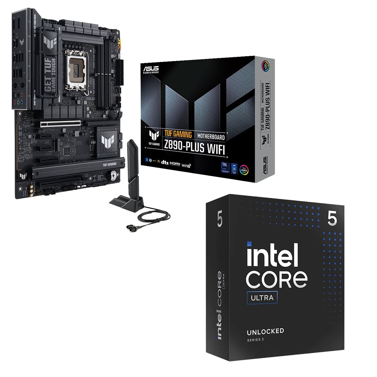 ASUS TUF Gaming Z890-Plus WiFi anakart ve Intel Core Ultra 5 245KF işlemci, yüksek performans ve güvenilirlik sunan oyun ve ofis bilgisayarları için ideal donanım paketidir.