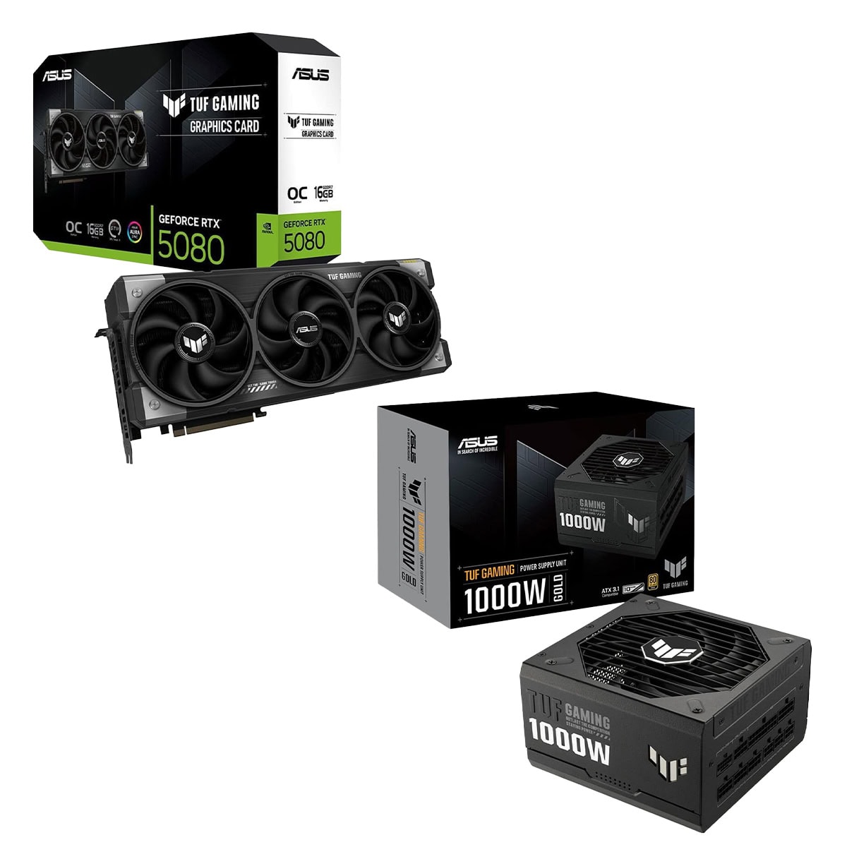 ASUS TUF RTX 5080 O16G GAMING ekran kartı ve 1000W güç kaynağı ile yüksek performanslı oyun ve grafik işlemleri. Güçlü ve dayanıklı donanım, yüksek kalite ve güvenilirlik sağlar.