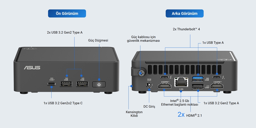 ASUS NUC 15 Pro ASUS NUC 15 Pro Slim Kit RNUC15CRKI300002 Intel Core 3-100U Barebone FreeDos Mini Bilgisayar h15
