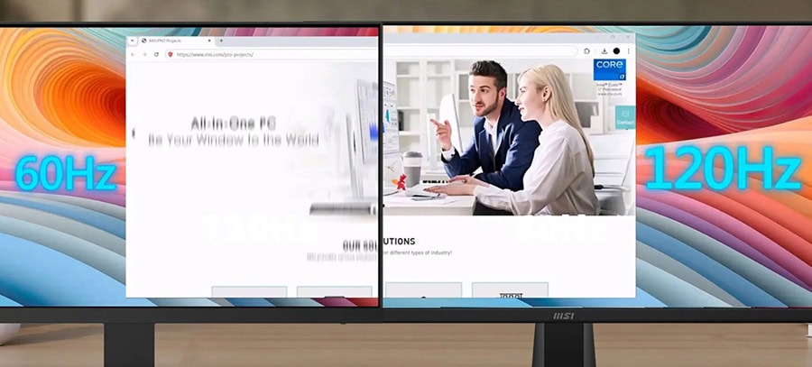 Yüksek yenileme hızına sahip MSI PRO MP225 E12VL 21.45 inç Full HD VA monitör, 120Hz yenileme hızı ve 1ms tepki süresi ile oyun ve profesyonel kullanım için ideal.