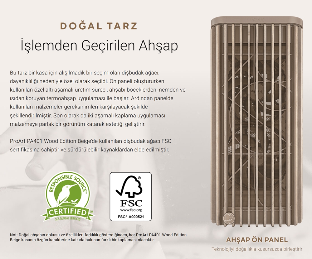 ProArt PA401 Wood Edition Beige - Mesh Panel ASUS ProArt PA401 Wood Edition Beige - Mesh Panel Gaming Kasa H5