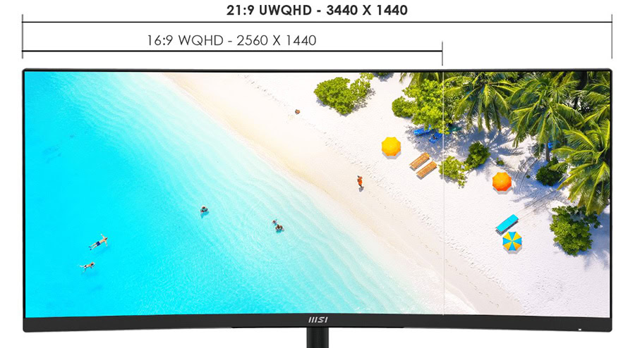 MSI PRO MP341CQ E12 34 inç 120Hz UWQHD kavisli monitör, Adaptive Sync ve VA panel teknolojisi ile üstün görüntü kalitesi ve akıcı oyun deneyimi sağlar.