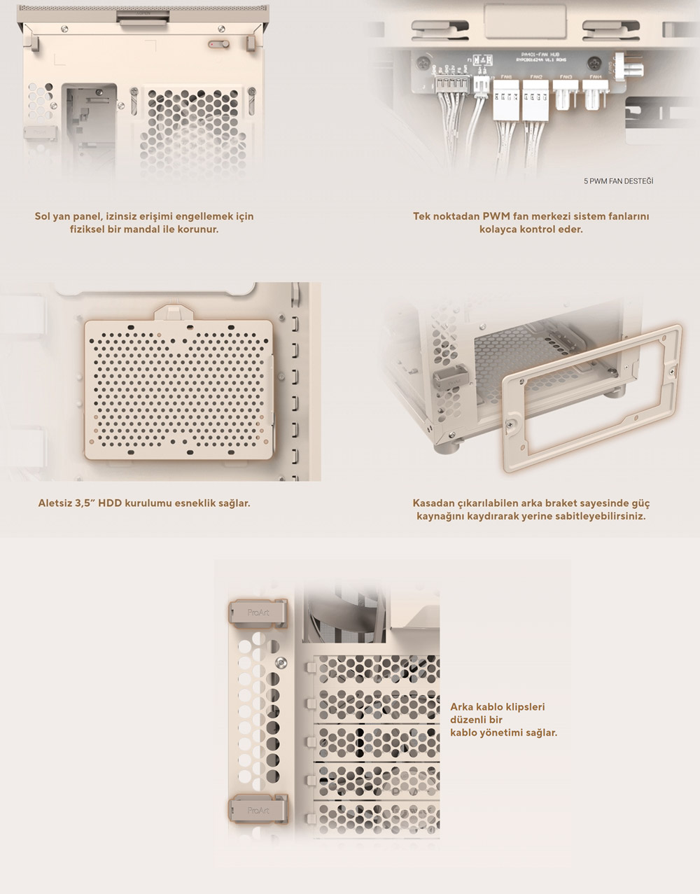 ProArt PA401 Wood Edition Beige - Mesh Panel ASUS ProArt PA401 Wood Edition Beige - Mesh Panel Gaming Kasa H6