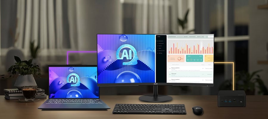 Yapay zeka ve veri analizi uygulaması gösteren bilgisayar ve monitörler.