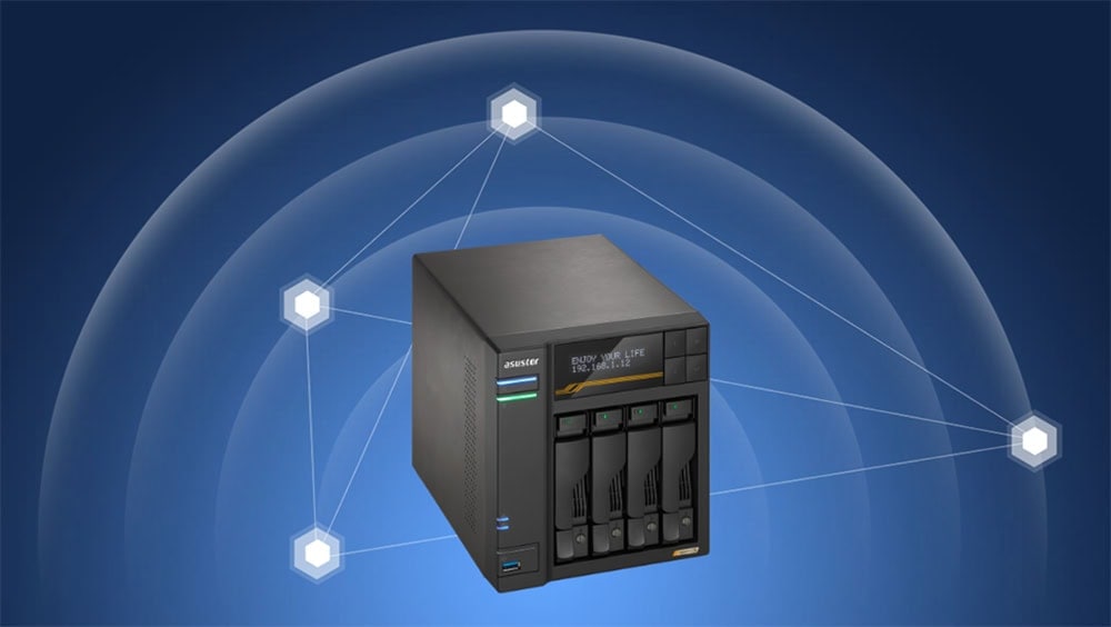 Yüksek performanslı Asustor LOCKERSTOR 6 Gen3 NAS cihazı, 6 yuvalı, 10GbE bağlantı desteği ve AMD Ryzen V3C14 işlemcisi ile veri depolama ve yedekleme çözümleri sunar.