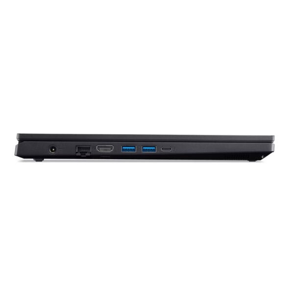 Acer Nitro V 15 ANV15-52 dizüstü bilgisayarın yan görünümü, USB portları, HDMI ve güç girişleri detaylı şekilde gösteriliyor. Oyun ve yüksek performanslı kullanım için ideal, şık ve dayanıklı tasarıma.