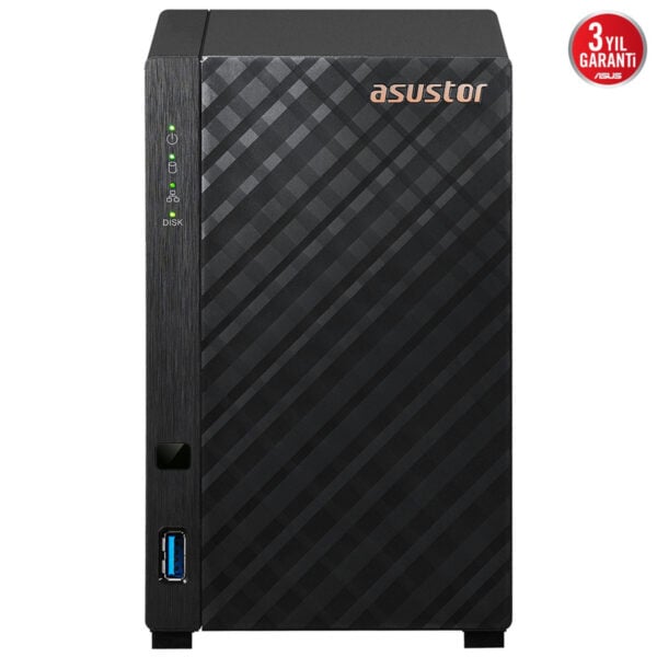 ASUSTOR DRIVESTOR 2 Lite NAS depolama cihazı, Realtek RTD1619B işlemci ve 1GB RAM ile yüksek performans sağlar. Güçlü ve güvenilir veri depolama çözümüdür.