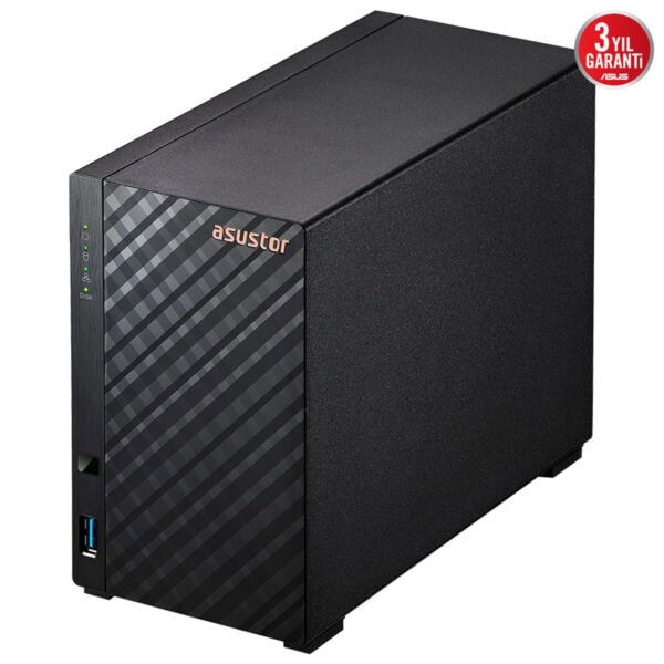 Asustor DRIVESTOR 2 Lite (AS1102TL) yüksek performanslı Realtek RTD1619B işlemci ve 1GB RAM ile güvenilir NAS depolama çözümü.