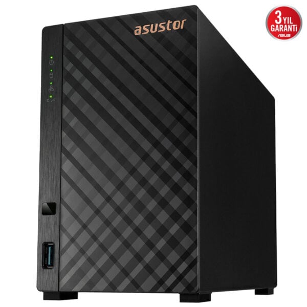 ASUSTOR DRIVESTOR 2 Lite NAS, Realtek RTD1619B işlemci ve 1GB RAM ile yüksek performans sağlar. Güçlü ve güvenilir depolama çözümü, veri yedekleme ve paylaşım için ideal.