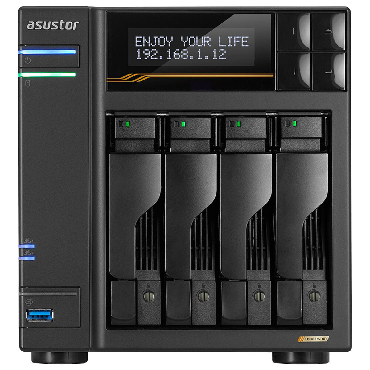 Asustor LOCKERSTOR 4 Gen3 NAS, 16GB DDR5 RAM ve 10GbE bağlantı ile yüksek performans sağlar. Çoklu sürücü yuvaları ve gelişmiş veri güvenliği özellikleriyle kurumsal ve ev kullanımı için ideal.