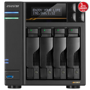 Asustor LOCKERSTOR 4 Gen3 NAS cihazı, AMD Ryzen V3C14 işlemci ve 16GB DDR5 RAM ile yüksek performans sağlar, 4 yuvalı ve 10GbE bağlantı desteği ile güvenilir veri depolama çözümleri sunar.