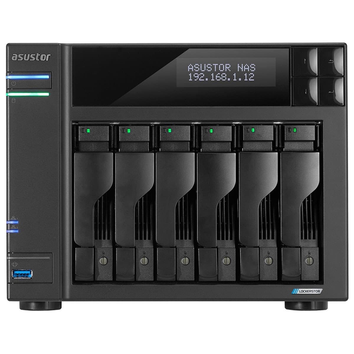 ASUSTOR NAS cihazı, yüksek performans ve güvenilir depolama çözümleri sunar. 6 yuvalı, 2.5GbE bağlantı hızına sahip, Intel Celeron N5105 işlemcili, 8GB RAM'li NAS depolama ünitesi.