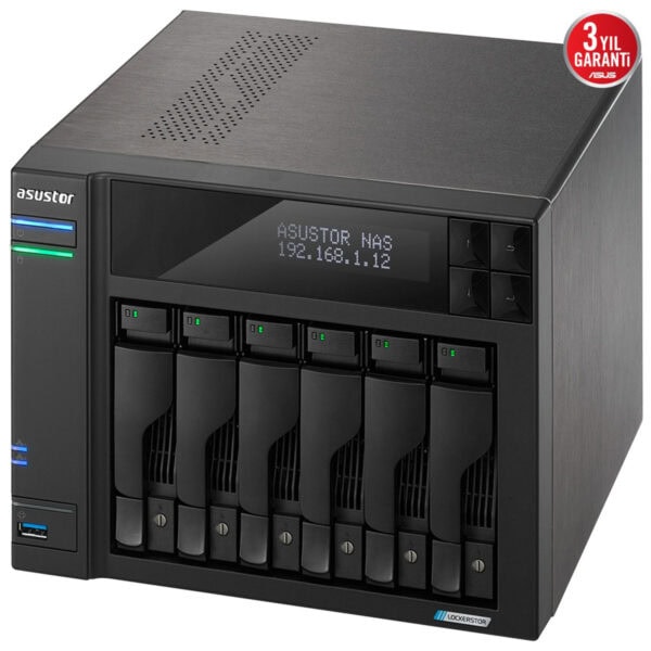 Asustor LOCKERSTOR 6 Gen2 (AS6706T) NAS, 8GB RAM ve 6 yuvalı, 2.5GbE bağlantı desteği ile yüksek performanslı depolama çözümüdür.
