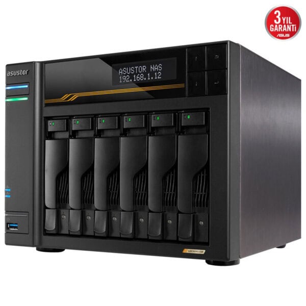 Asustor LOCKERSTOR 6 Gen3 (AS6806T) NAS, 16GB DDR5 RAM ve 10GbE bağlantı desteği ile yüksek performanslı veri depolama çözümüdür.