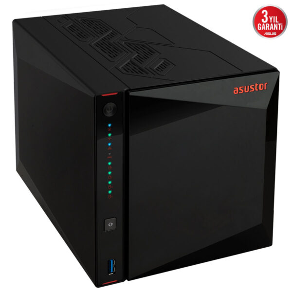 ASUSTOR NIMBUSTOR 4 Gen2 (AS5404T) Intel Celeron N5105, 4GB RAM, 4 yuvalı, 2.5GbE bağlantı ile yüksek performanslı NAS depolama ünitesi.