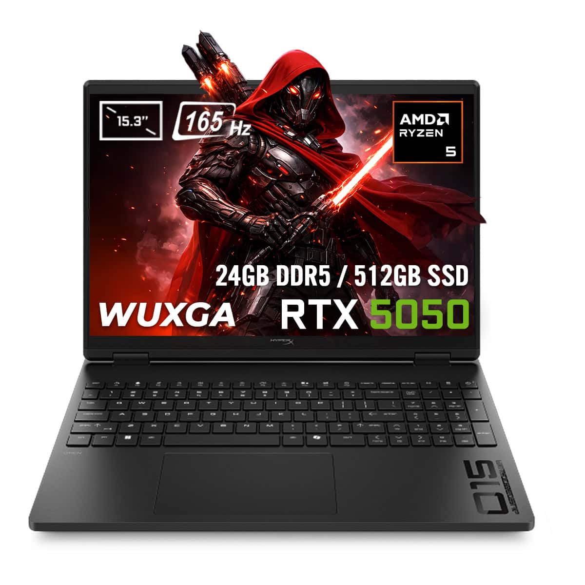 HP OMEN 15-gb0011nt gaming dizüstü bilgisayar, AMD Ryzen 5 işlemci, GeForce RTX 5050 ekran kartı, 24GB DDR5 RAM, 512GB SSD, 15.3 inç WUXGA ekran, 165Hz yenileme hızı, IPS panel, FreeDos.