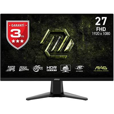 MSI MAG 275F E20 27 inç 200Hz 0.5ms Full HD Adaptive Sync Rapid IPS Gaming Monitör, yüksek yenileme hızı ve hızlı tepki süresi ile üstün oyun deneyimi sağlar.